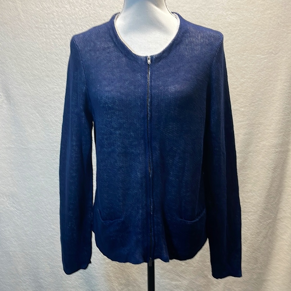 Eileen Fisher Organic Linen Full Zip Cardigan L